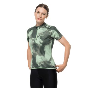 Damska koszulka rowerowa Jack Wolfskin TOURER HALFZIP PRINT T W hedge green allover