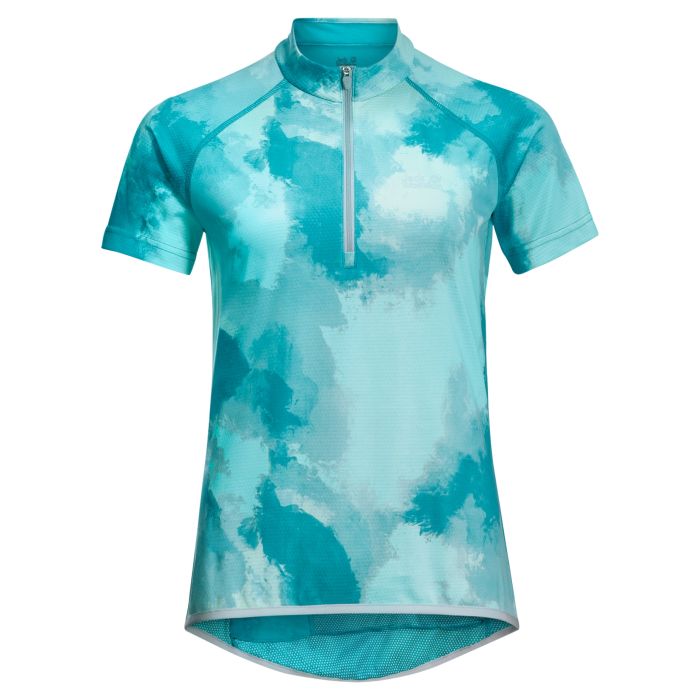 Damska koszulka rowerowa Jack Wolfskin TOURER HALFZIP PRINT T W dark aqua allover || 'Damska\u0020koszulka\u0020rowerowa\u0020Jack\u0020Wolfskin\u0020TOURER\u0020HALFZIP\u0020PRINT\u0020T\u0020W\u0020dark\u0020aqua\u0020allover'
